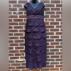 R&M Richards Dress Sz 4P Sleeveless Evening Purple Eggplant Sequins Waistband